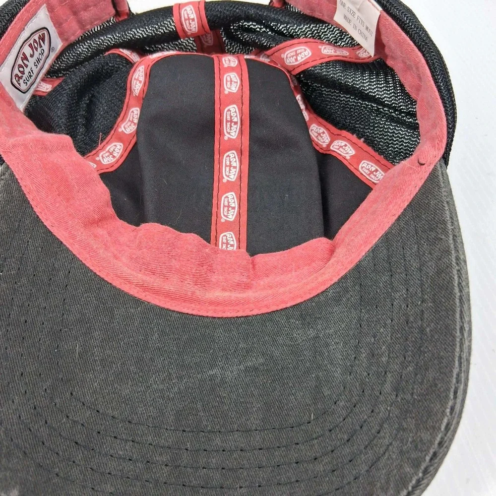Ron Jon Surf Shop Trucker Hat Red Black Grey Distressed Patch Mesh Snapback OSFM